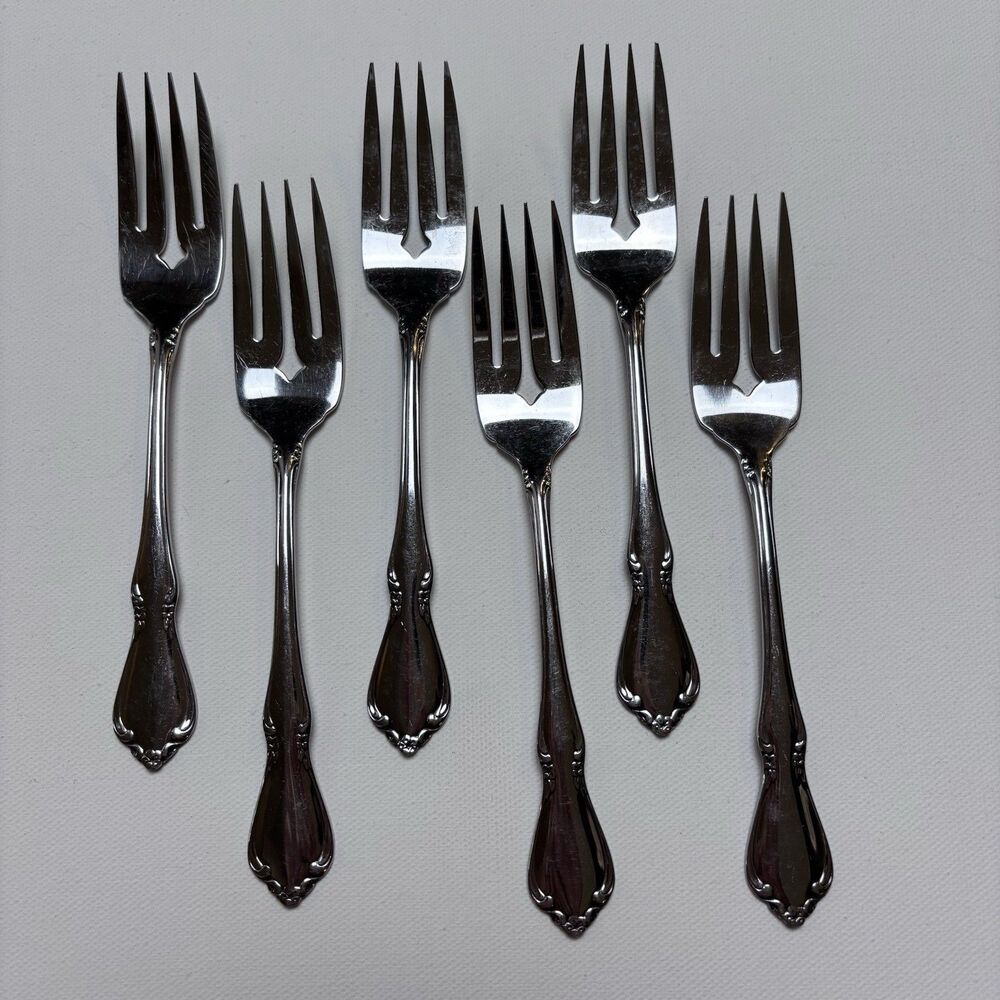 VTG Oneida Oneidacraft Deluxe Chateau Stainless Flatware Salad Forks Set Of 6
